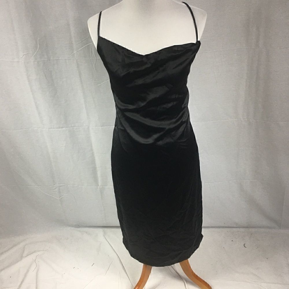 NWT Bishop+Young black tie strap dress Large silk feel zipper side slit back